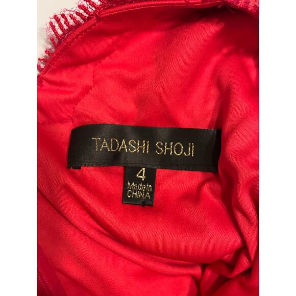 Tadashi Shoji Red Lace Cocktail Midi Dress Womens 4 Whimsigoth Romantic Floral - Picture 4 of 16